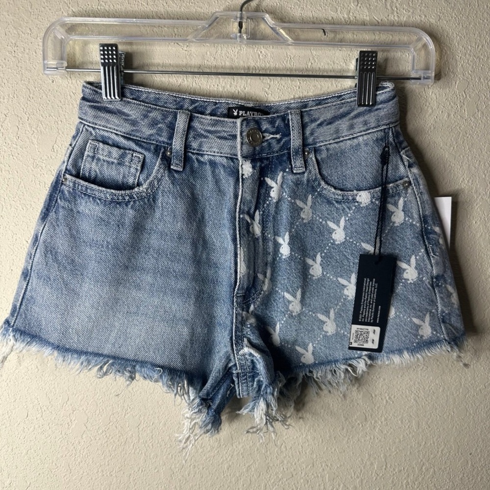 PLAYBOY Light Blue Distressed Denim Jean Shorts size 22